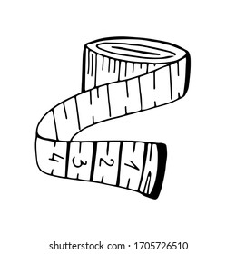 Ilustración vectorial de la cinta para controlar el volumen del cuerpo, medida en coser. Estilo lineal, objetos aislados.