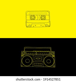 Vector illustration of a tape recorder and cassette.