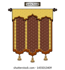 Vector illustration of a tapestry Arabic style decor for the walls as decoration in the Oriental style carpet with ornaments in orange and yellow color