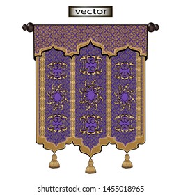 Vector illustration of a tapestry Arabic style decor for the walls as decoration in the Oriental style carpet with ornaments in blue and violet color of Indigo