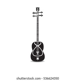 Vector illustration of tar isolated on white background. Black and white azerbaijan string plucked musical instrument.