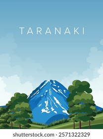 Vector illustration. Taranaki, New Zealand. Poster, banner, postcard, cover. Modern design.