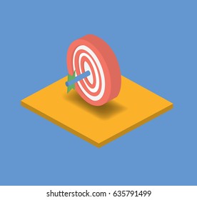 Vector illustration. Target with an arrow isometric flat icon. Success in business concept