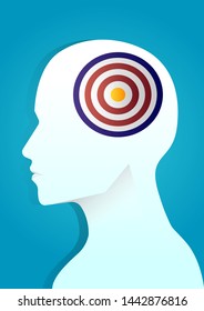 vector illustration of a target board in human head. describe business target, goal, and strategy. business concept illustration