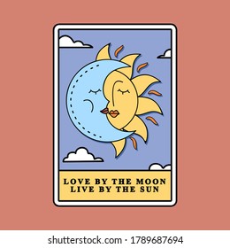 ILUSTRACIÓN VECTORIAL DE UNA TARJETA DE TAROT CON LA LUNA Y EL SOL, IMPRESIÓN DE LEMA