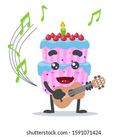 Vector illustration of tart cake, playing guitar