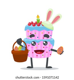 Vector illustration of tart cake, wearing bunny hat, and celebration easter holiday