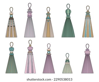 Vector illustration tassel. decorative curtain brushes, window decor, vector set of decorative curtain tassels