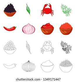 Vector illustration of taste and product icon. Collection of taste and cooking vector icon for stock.