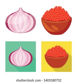 Vector illustration of taste and product logo. Set of taste and cooking stock symbol for web.