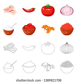 Vector illustration of taste and product sign. Collection of taste and cooking stock vector illustration.