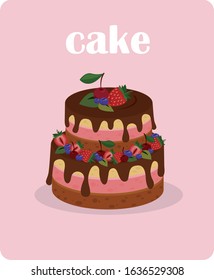 Vector illustration. 
Tasty big cake with berries. 