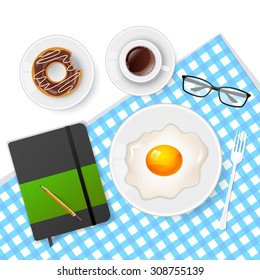 Vector illustration of Tasty breakfast with coffee and eggs