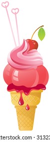 Vector illustration of tasty Cherry ice-cream. Created in Adobe Illustrator. All colors are global. Only simple gradients used.