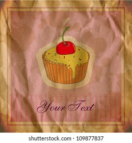 vector illustration of tasty cupcake.  vintage style. eps10
