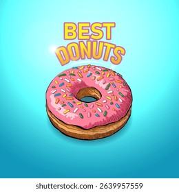 Vector illustration of a tasty glazed donut with colorful sprinkles and the text "Best Donuts". Perfect for bakery branding, menu design, or dessert advertising.