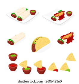 A vector illustration of tasty Mexican food. Mexican food. Mexican food icon set.