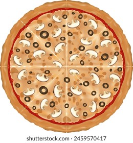 Vector illustration of a tasty mushroom olive pizza