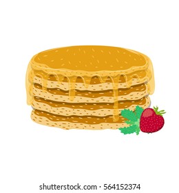 Vector illustration of tasty pancakes with honey strawberry and mint leaf for pancake day celebration and breakfast