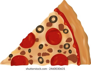 Vector illustration of a tasty pepperoni pizza slice.