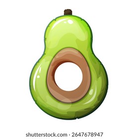 A vector illustration of a tasty and ripe avocado depicted on a lifebuoy. The design uses vibrant green and brown colors.