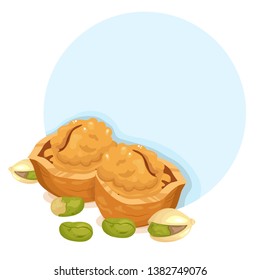 vector illustration with tasty ripe walnuts