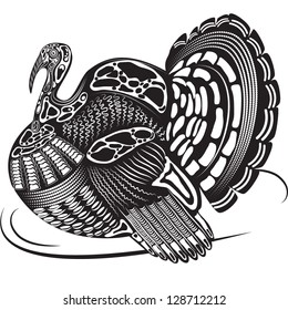 Vector illustration of a tattoo abstract bird - turkey - in graphic style