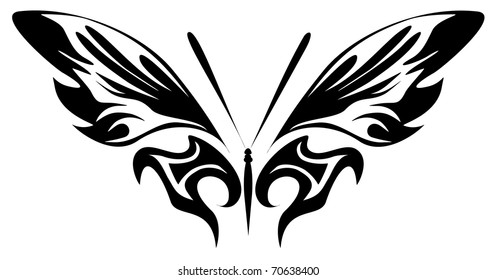 Vector illustration. Tattoo black butterfly