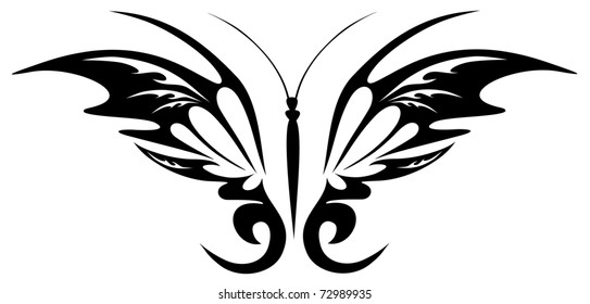 Vector illustration. Tattoo black butterfly