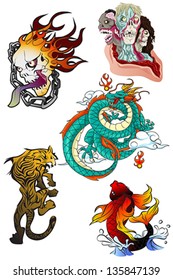 A vector illustration of tattoo design elements