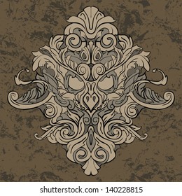 Vector illustration tattoo with a graphic element of the head of an owl.