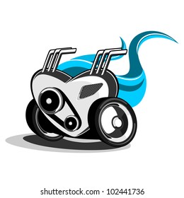 Vector illustration of a tattoo heart with wheels, isolated on white background. can be use as icon, tag, label, sticker or tattoo.