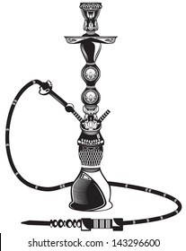 Vector illustration of a tattoo - Hookah - in black and white graphic artistic style