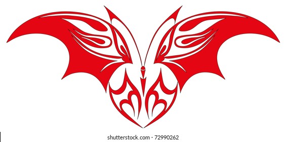 Vector illustration. Tattoo red butterfly