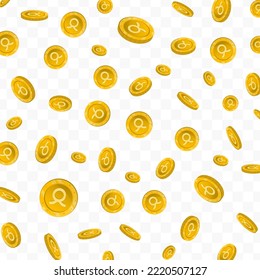 Ilustración vectorial de Taurus zodiac. Monedas de oro voladoras de fondo transparente (PNG).