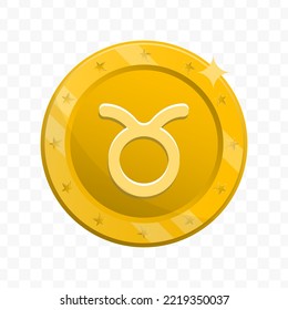 Vector illustration of Taurus zodiac icon sign and symbol. Gold colored vector for website design .Simple design on transparent background (PNG).