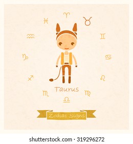 vector illustration of Taurus zodiac sign with texture of paper