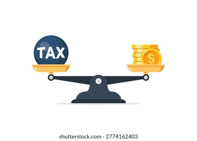 vector illustration of Tax Burden Outweighing Money On Balance Scale, Finance And Taxation Concept Illustration