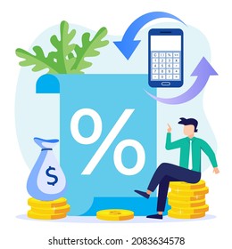 Vector illustration of tax calculation and annual financial document. Family budget planning and analysis. Financing and reports are submitted to the state revenue service.