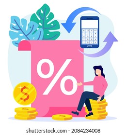 Vector illustration of tax calculation and annual financial document. Family budget planning and analysis. Financing and reports are submitted to the state revenue service.