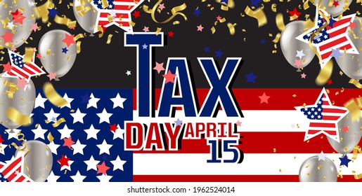Vector illustration of Tax day design over background.United states flag