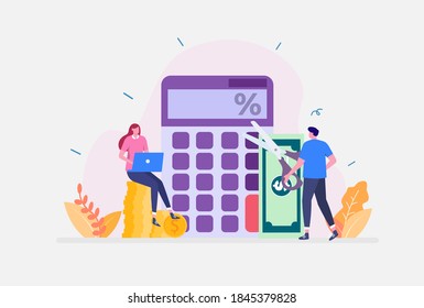 Vector Illustration, Tax Deduction Concept, Showing Businessman Holding Big Scissors, Suitable for landing page, UI, web, App intro card, editorial, flyer,and banner