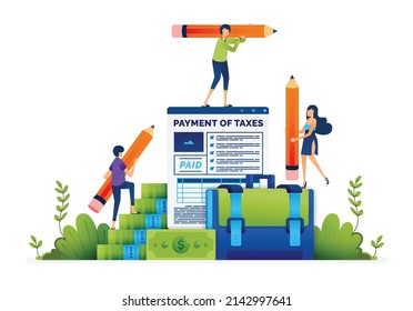 Ilustración vectorial del formulario de declaración de impuestos para el pago anual de impuestos e ingresos para el pago del IVA por empleo. Se puede utilizar para la página de inicio, web, sitio web, afiche, aplicaciones móviles, folletos, anuncios, volante, tarjeta