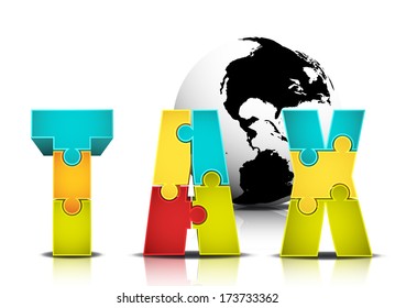 Vector illustration of "tax" word made by puzzle. 