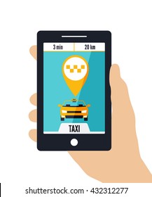 Vector illustration of a taxi service concept. Smartphone and touchscreen with taxi service application on a screen. Taxi ordering interface.