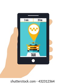 Vector illustration of a taxi service concept. Smartphone and touchscreen with taxi service application on a screen. Taxi ordering interface.