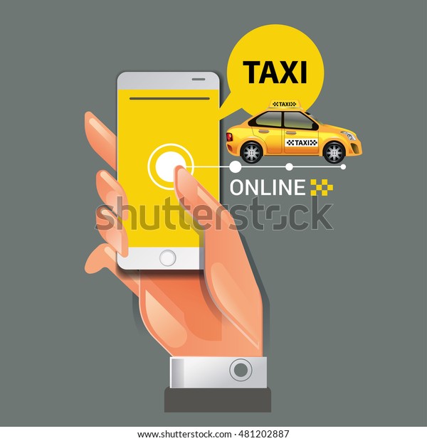 Vector illustration of a
taxi service concept. Smartphone and touchscreen with taxi service
application.