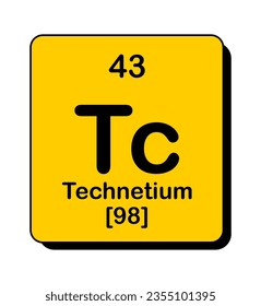 Vector illustration of Tc in orange square frame and shadow, Technetium element icon on white background.