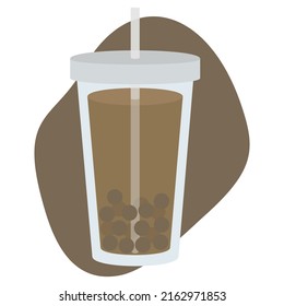 Vector illustration of tea bubble. Picture of a drink in a glass. Tapioca pearls in a drink. Illustration of a drink.