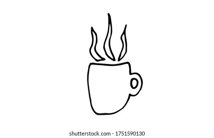 Vector illustration of tea or coffee cup. Hand drawn drawing of morning energizing drink. Template for poster, banner or print